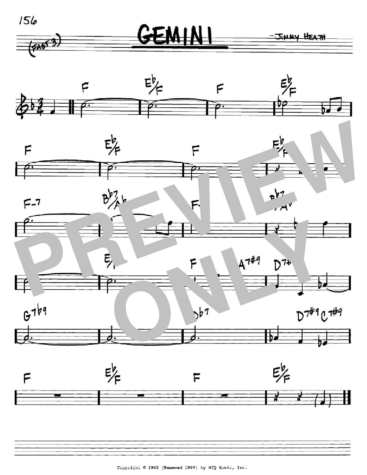 Jimmy Heath Gemini sheet music notes and chords arranged for Real Book – Melody & Chords – Bass Clef Instruments