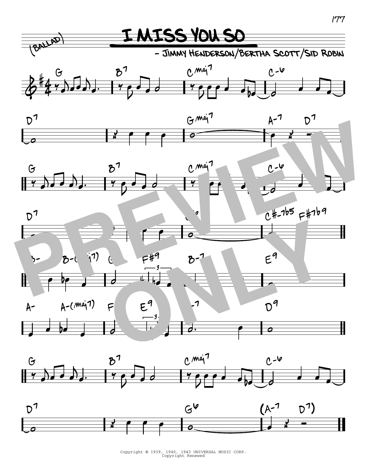 Jimmy Henderson I Miss You So sheet music notes and chords arranged for Real Book – Melody & Chords