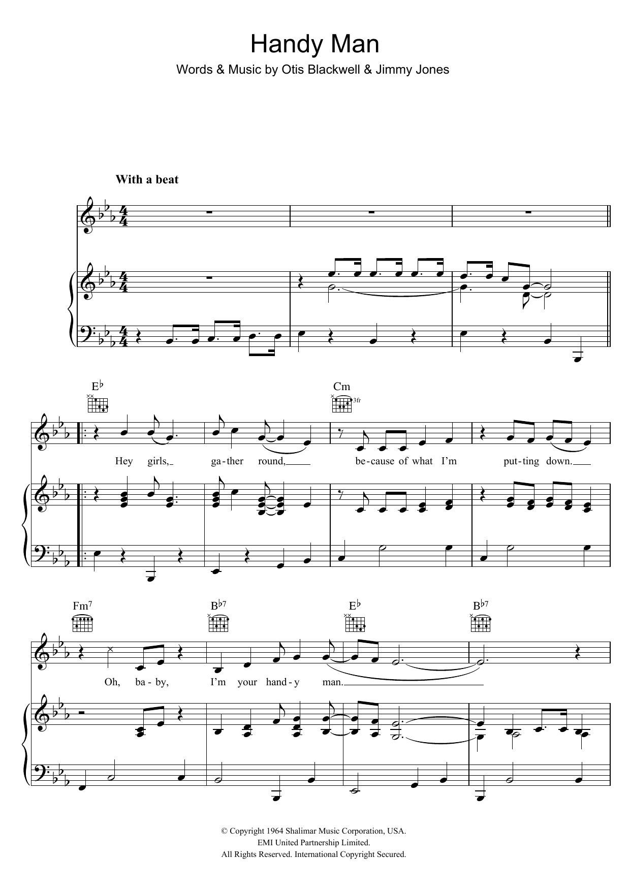 Jimmy Jones Handy Man sheet music notes and chords arranged for Piano, Vocal & Guitar Chords