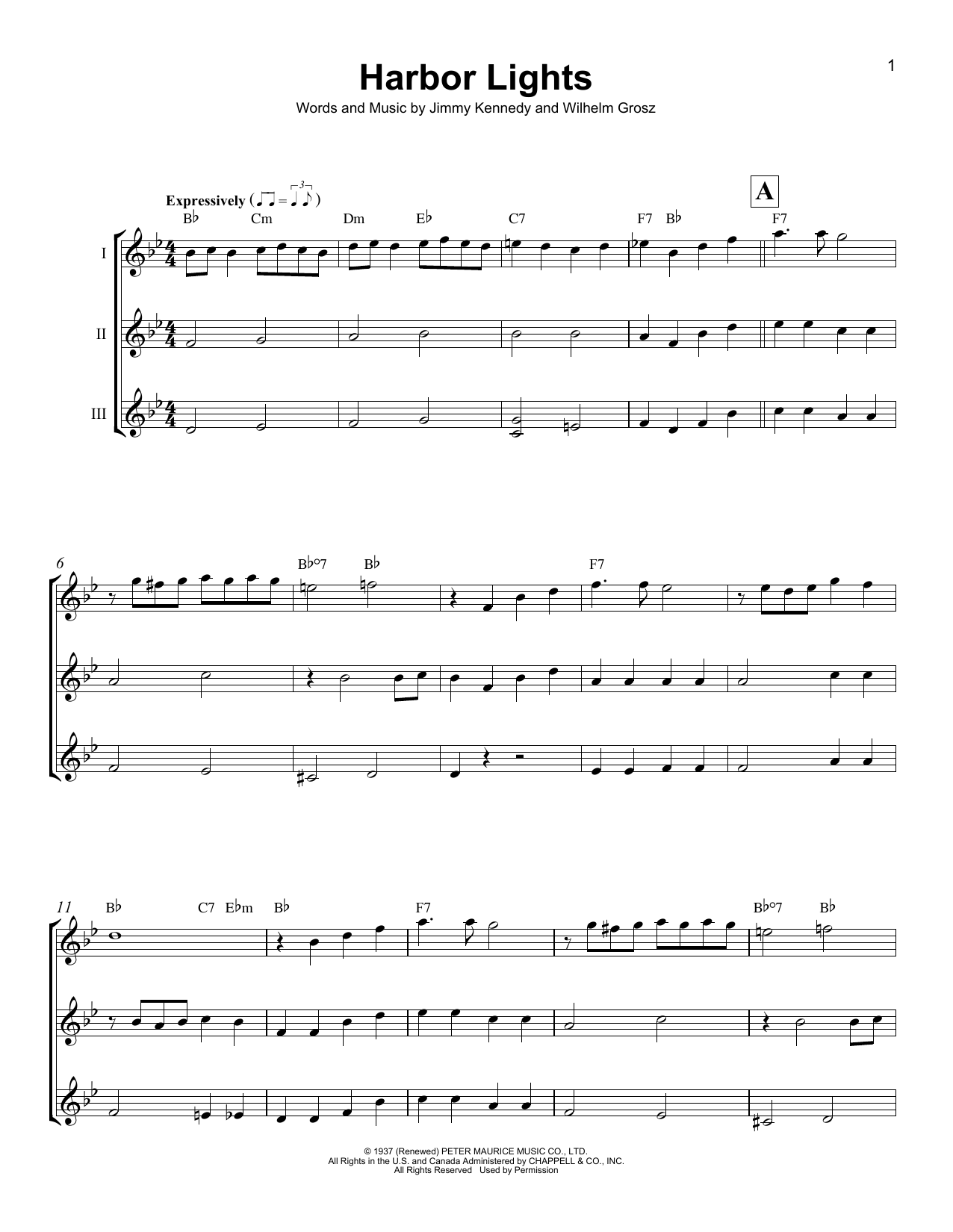Jimmy Kennedy Harbor Lights sheet music notes and chords arranged for Ukulele Ensemble