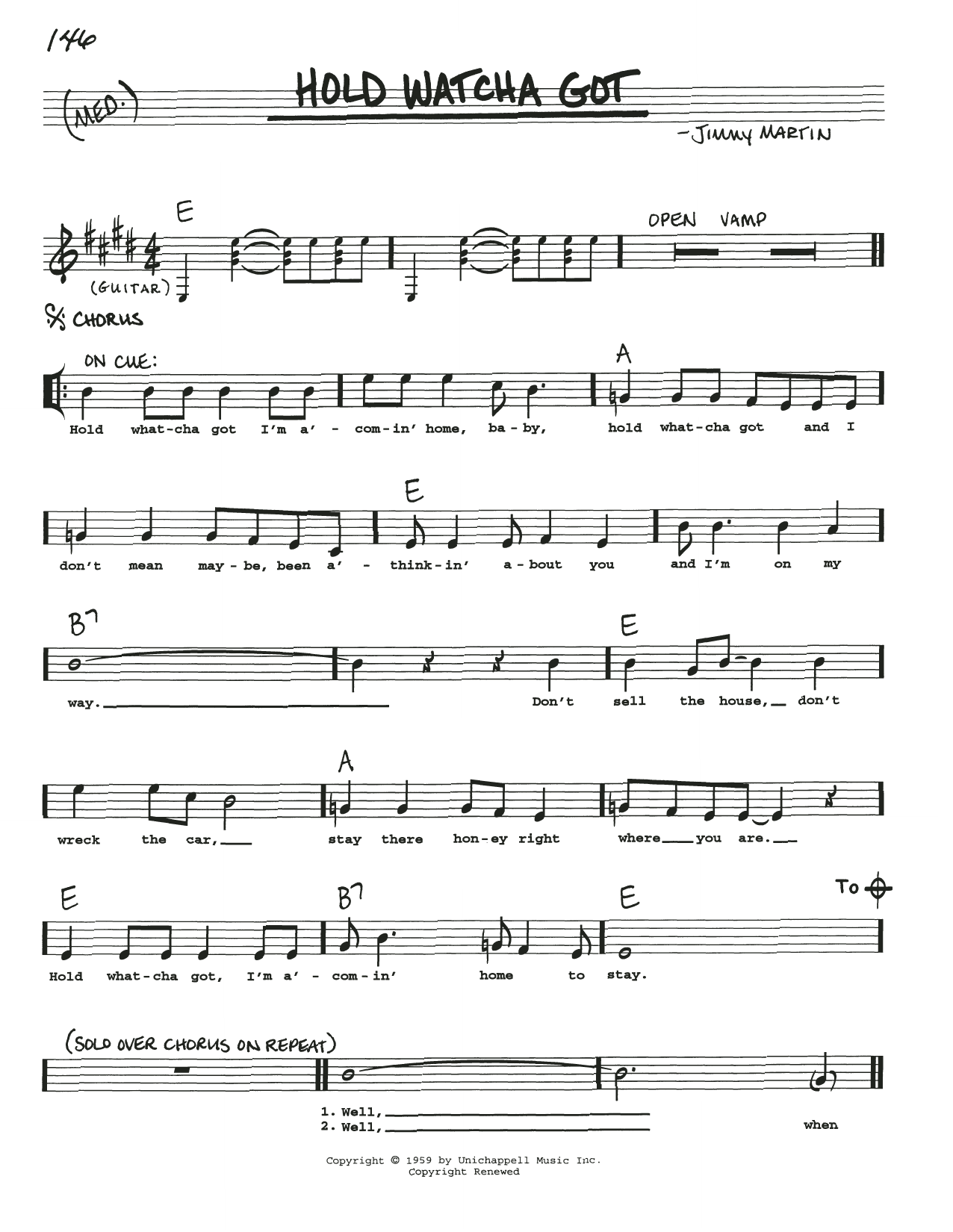 Jimmy Martin Hold Whatcha Got sheet music notes and chords arranged for Real Book – Melody, Lyrics & Chords