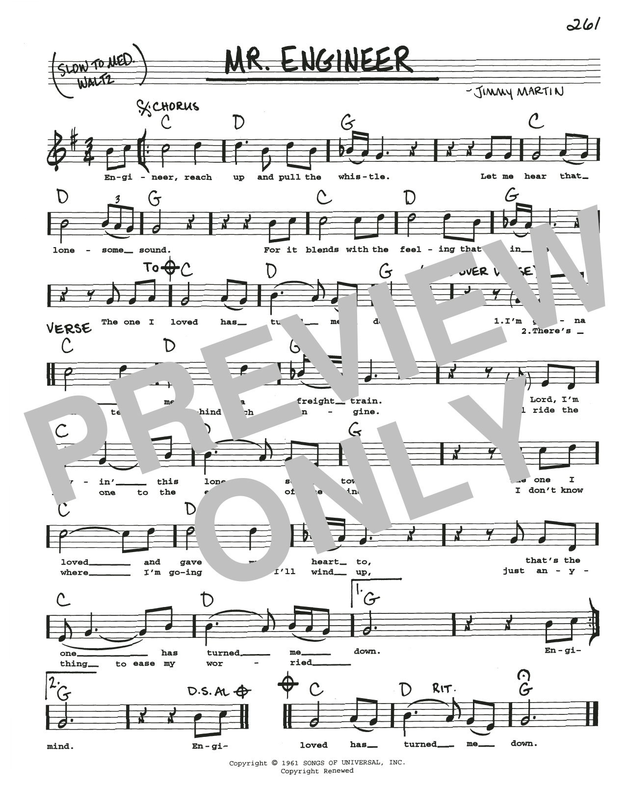 Jimmy Martin Mr. Engineer sheet music notes and chords arranged for Real Book – Melody, Lyrics & Chords