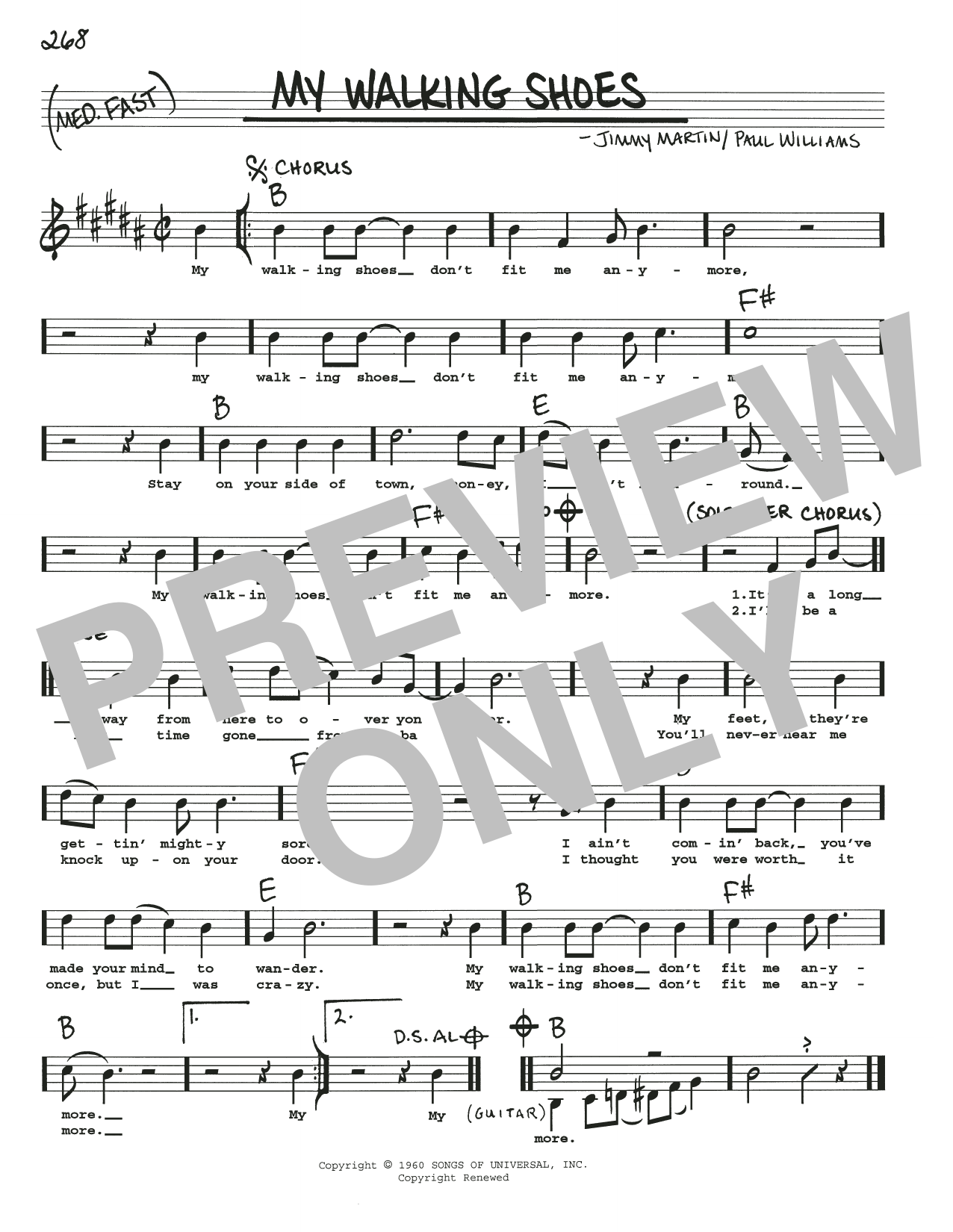Jimmy Martin My Walking Shoes sheet music notes and chords arranged for Real Book – Melody, Lyrics & Chords