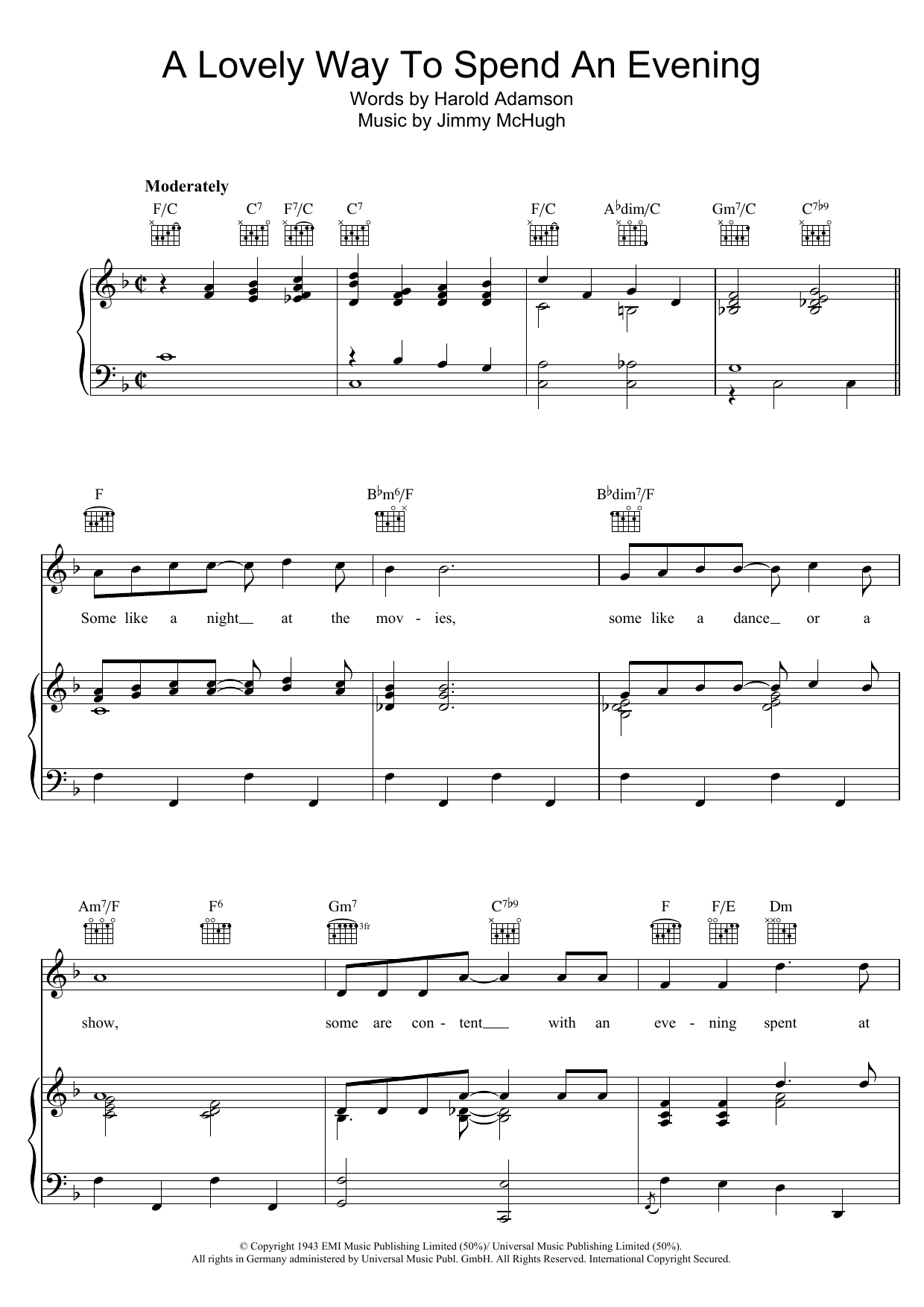 Jimmy McHugh A Lovely Way To Spend An Evening sheet music notes and chords arranged for Piano, Vocal & Guitar Chords