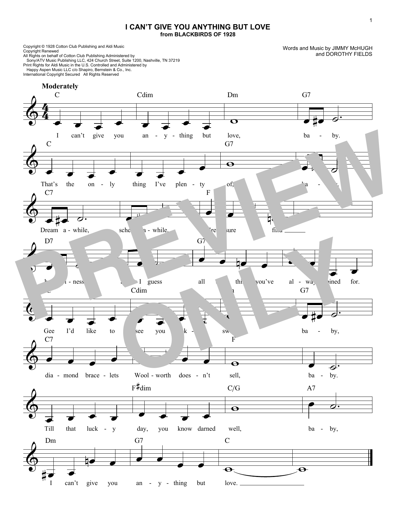 Jimmy McHugh and Dorothy Fields I Can't Give You Anything But Love (from Blackbirds of 1928) sheet music notes and chords arranged for Lead Sheet / Fake Book