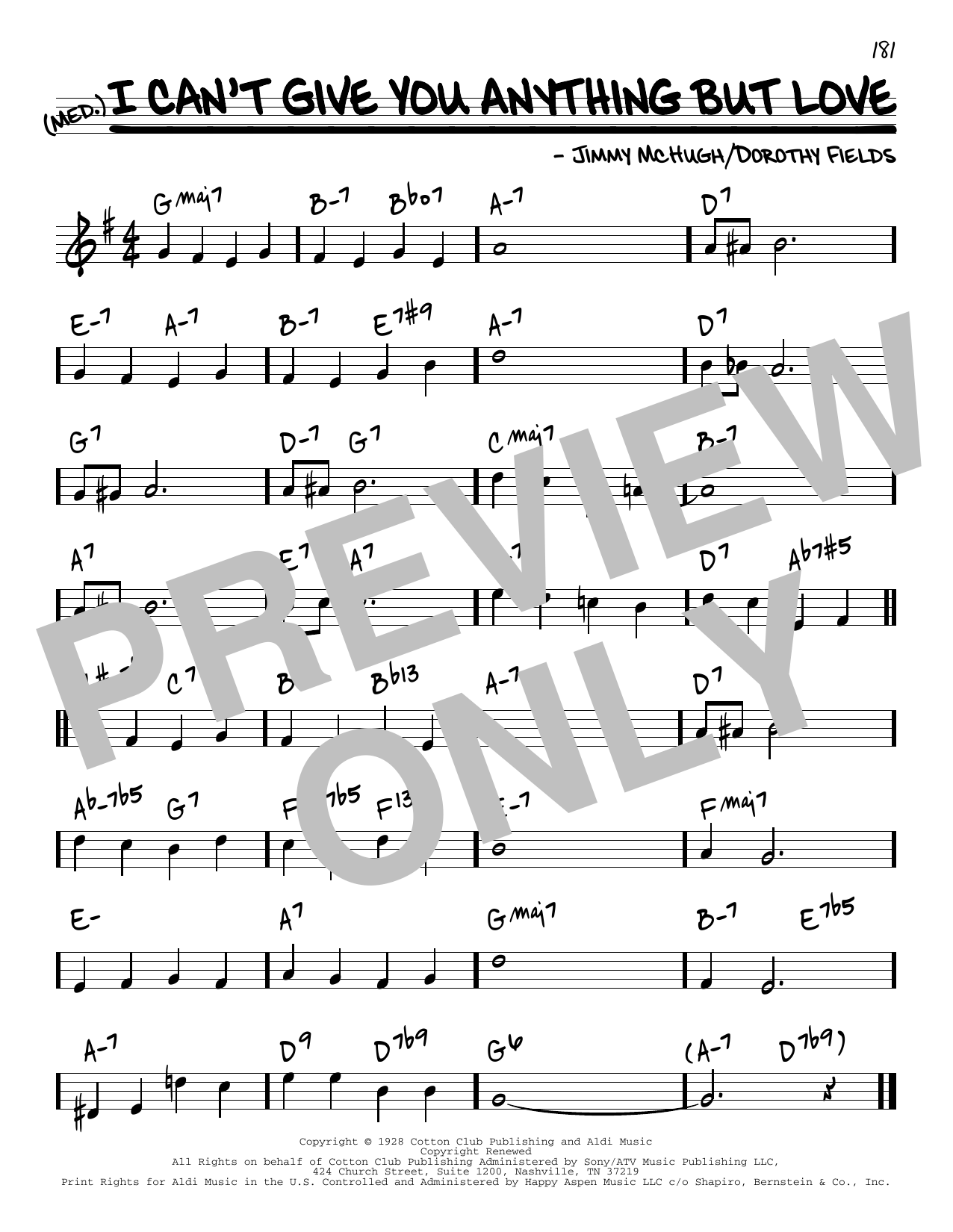 Jimmy McHugh and Dorothy Fields I Can't Give You Anything But Love [Reharmonized version] (arr. Jack Grassel) sheet music notes and chords arranged for Real Book – Melody & Chords