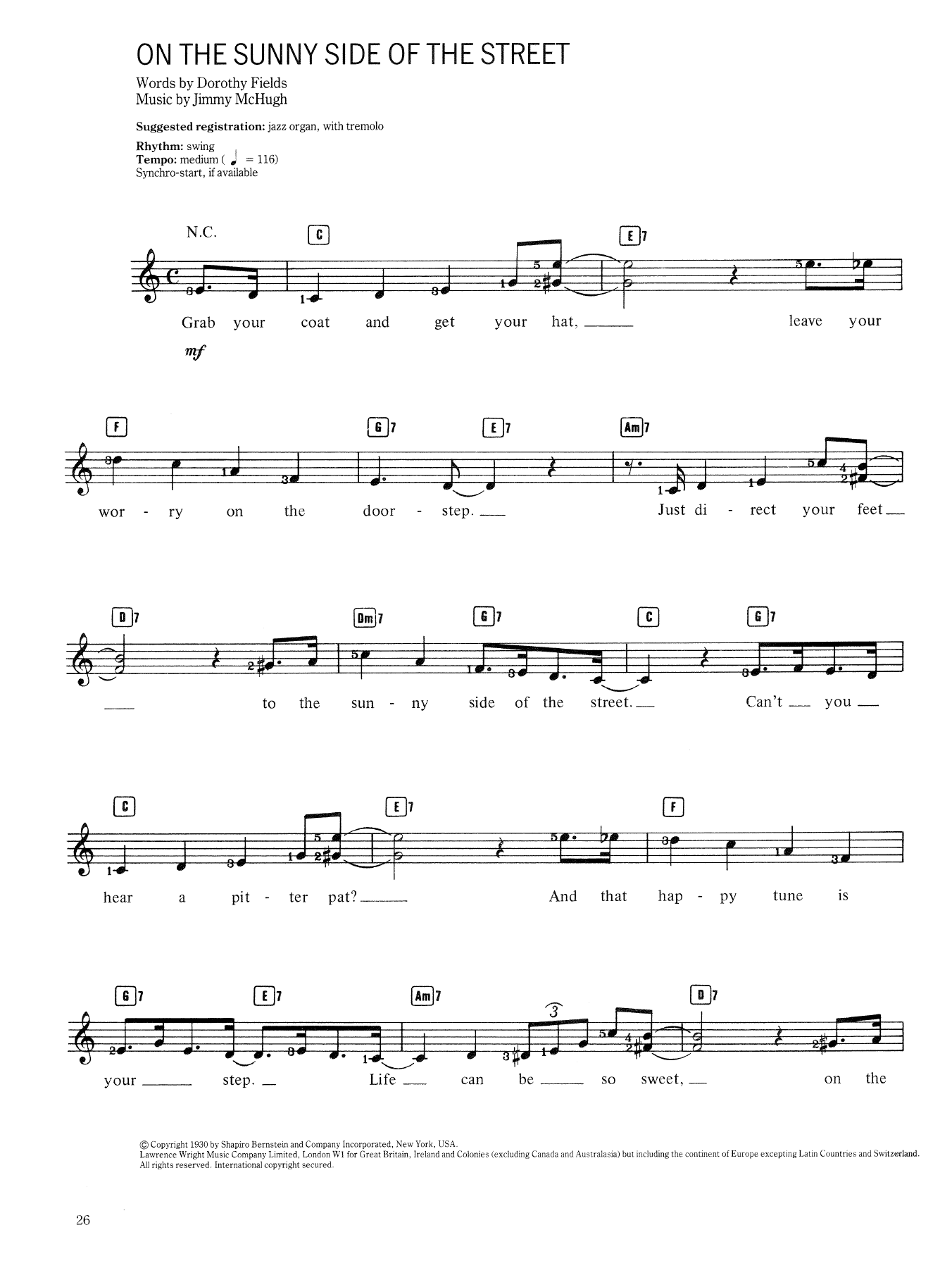 Jimmy McHugh and Dorothy Fields On The Sunny Side Of The Street sheet music notes and chords arranged for Lead Sheet / Fake Book