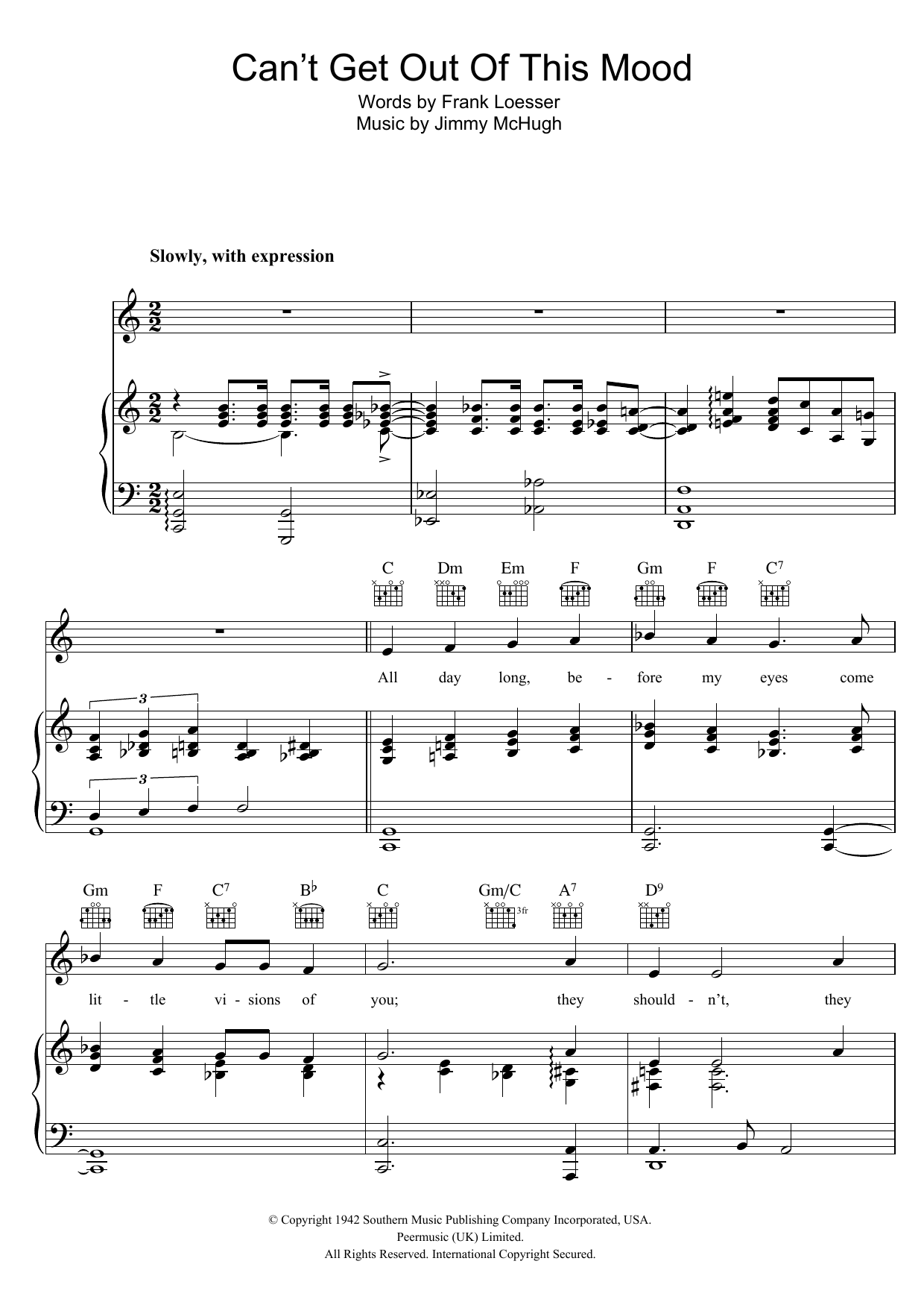 Jimmy McHugh Can't Get Out Of This Mood sheet music notes and chords arranged for Piano, Vocal & Guitar Chords
