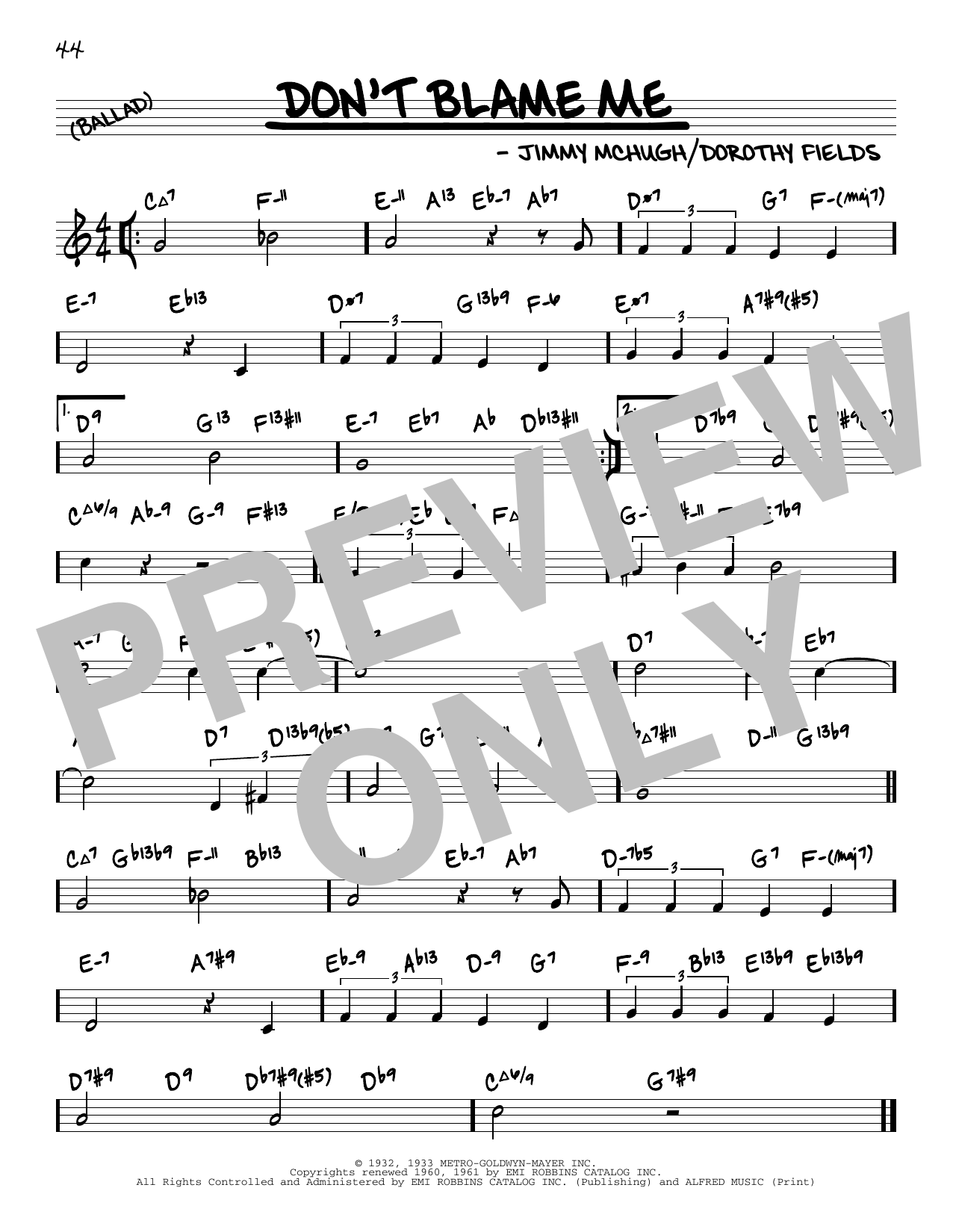 Jimmy McHugh Don't Blame Me (arr. David Hazeltine) sheet music notes and chords arranged for Real Book – Enhanced Chords