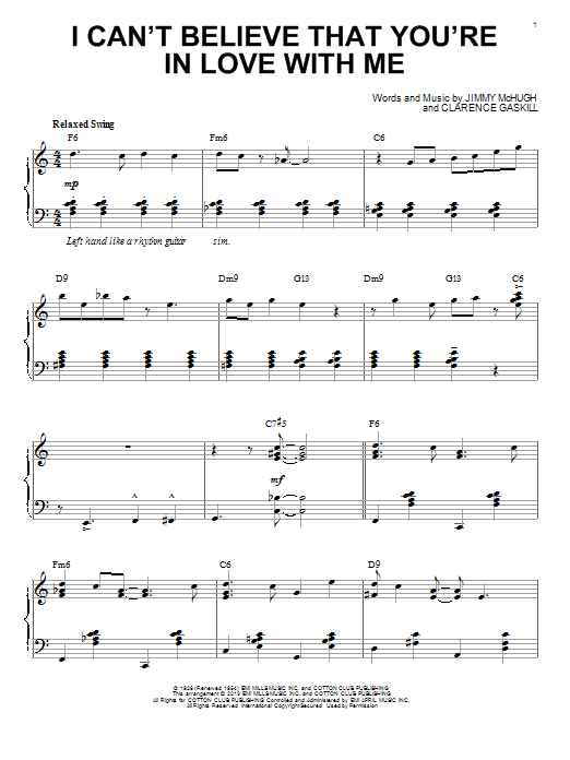 Jimmy McHugh I Can't Believe That You're In Love With Me (arr. Brent Edstrom) sheet music notes and chords arranged for Piano Solo