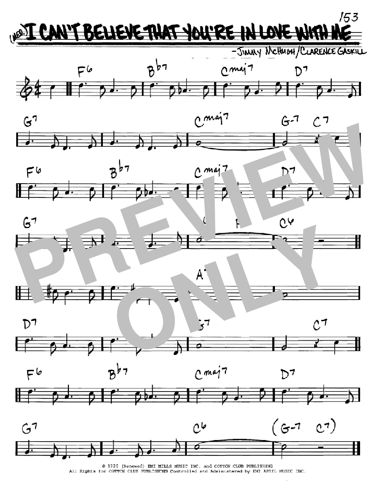 Jimmy McHugh I Can't Believe That You're In Love With Me sheet music notes and chords arranged for Real Book – Melody, Lyrics & Chords