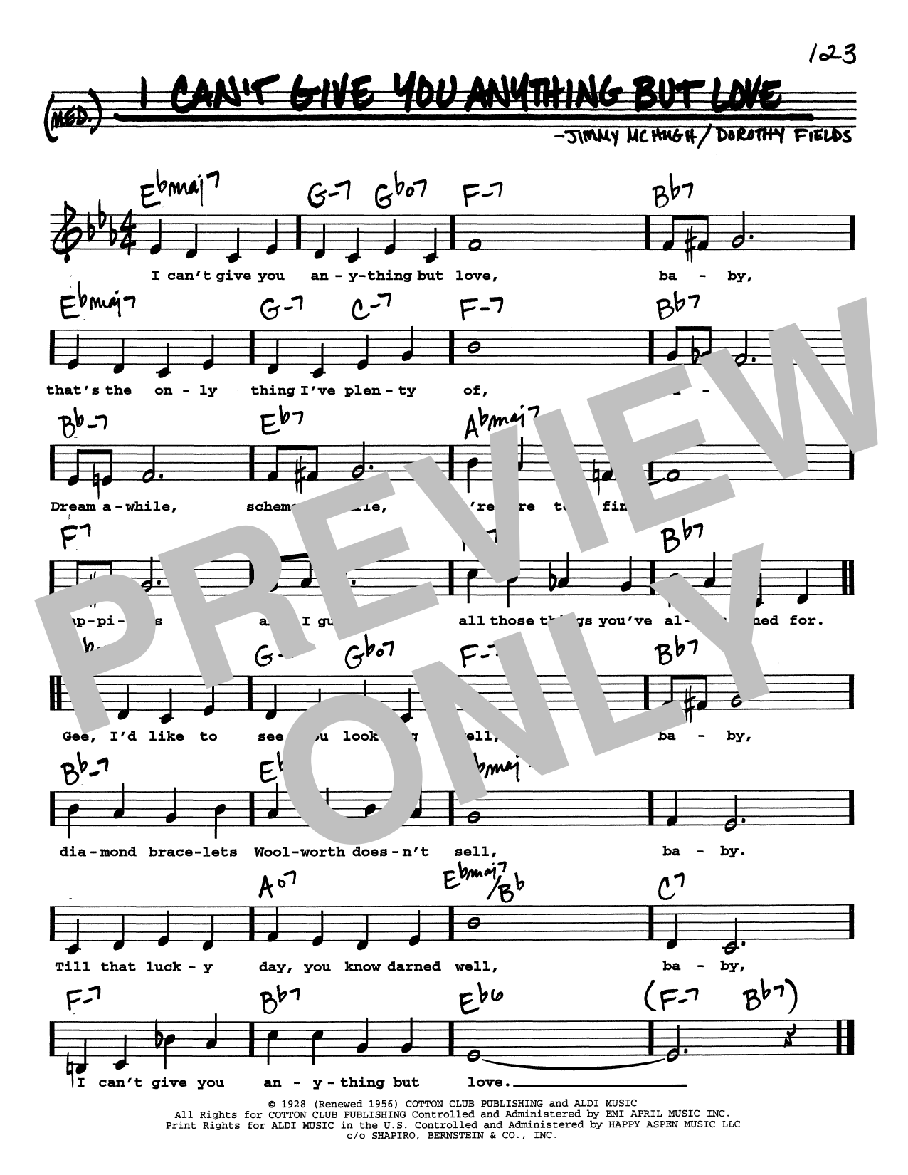 Jimmy McHugh I Can't Give You Anything But Love (Low Voice) sheet music notes and chords arranged for Real Book – Melody, Lyrics & Chords