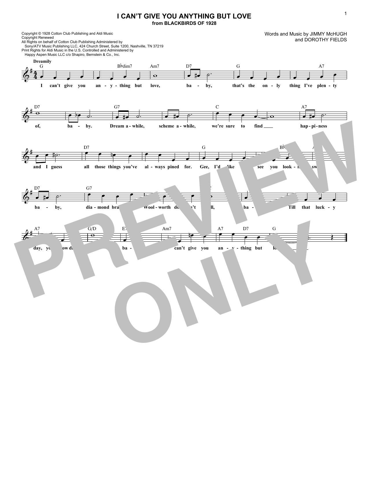Jimmy McHugh I Can't Give You Anything But Love sheet music notes and chords arranged for Lead Sheet / Fake Book