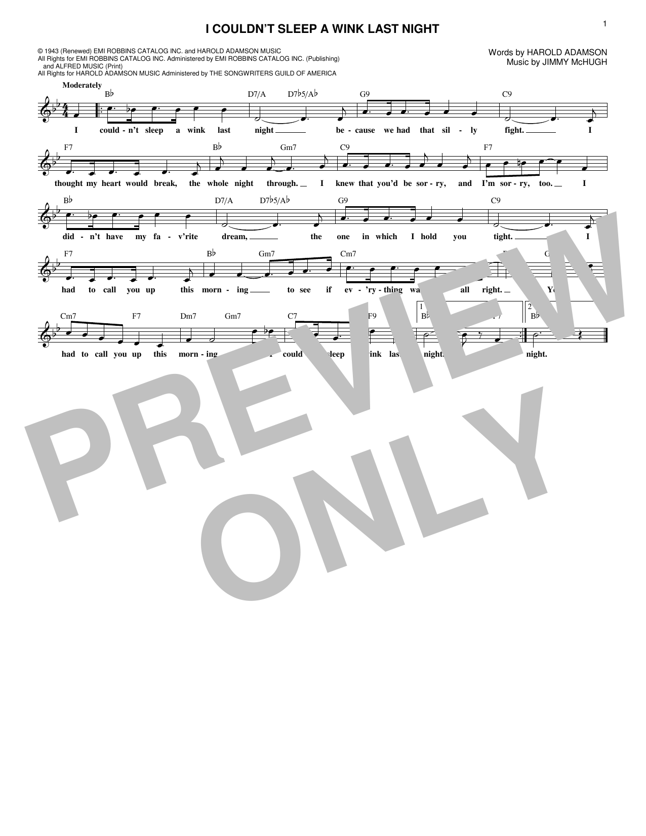 Jimmy McHugh I Couldn't Sleep A Wink Last Night sheet music notes and chords arranged for Lead Sheet / Fake Book