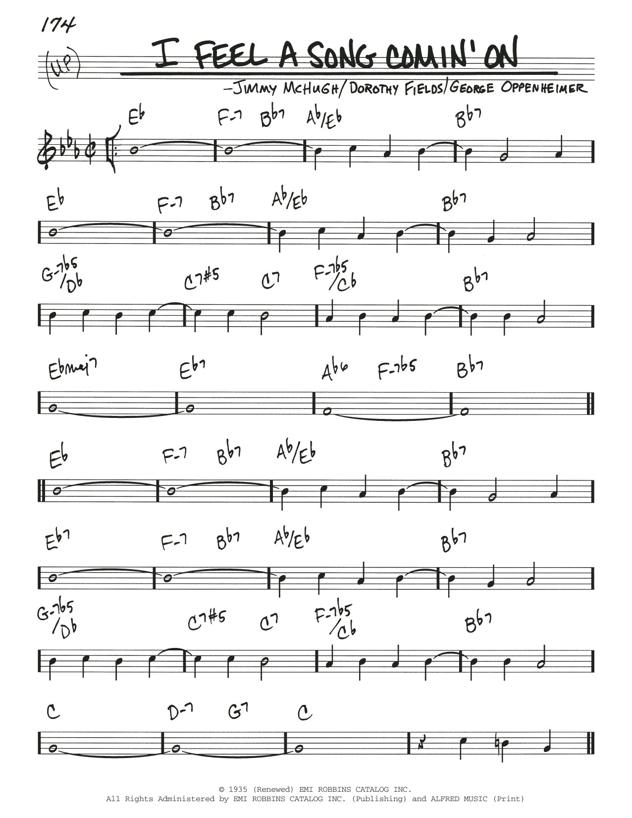 Jimmy McHugh I Feel A Song Comin' On sheet music notes and chords arranged for Real Book – Melody & Chords
