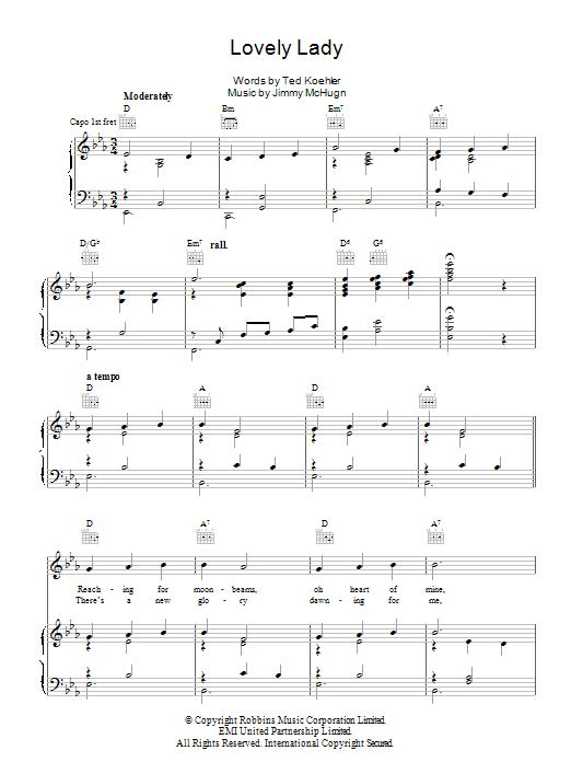 Jimmy McHugh Lovely Lady sheet music notes and chords arranged for Piano, Vocal & Guitar Chords