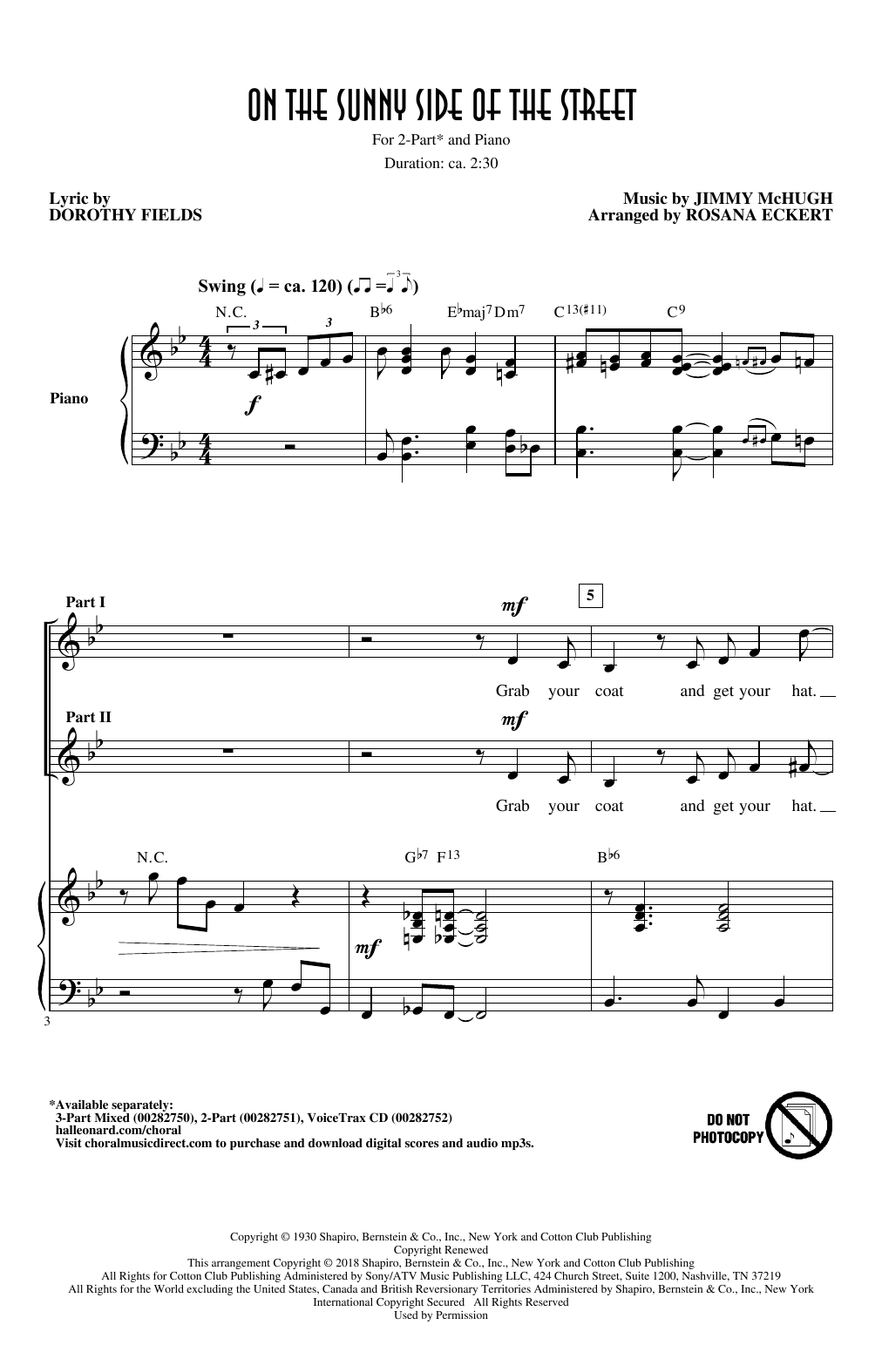 Jimmy McHugh On The Sunny Side Of The Street (arr. Rosana Eckert) sheet music notes and chords arranged for 2-Part Choir