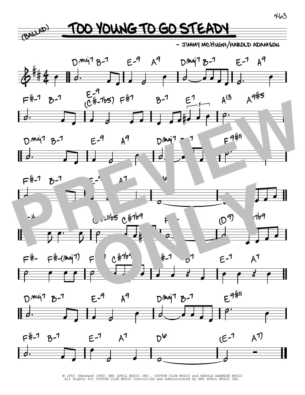Jimmy McHugh Too Young To Go Steady sheet music notes and chords arranged for Real Book – Melody & Chords