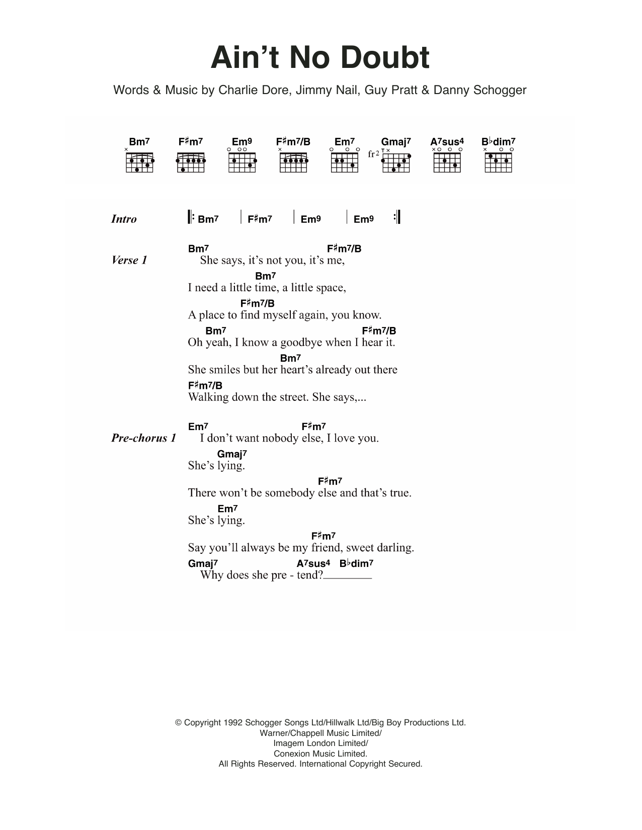 Jimmy Nail Ain't No Doubt sheet music notes and chords arranged for Guitar Chords/Lyrics