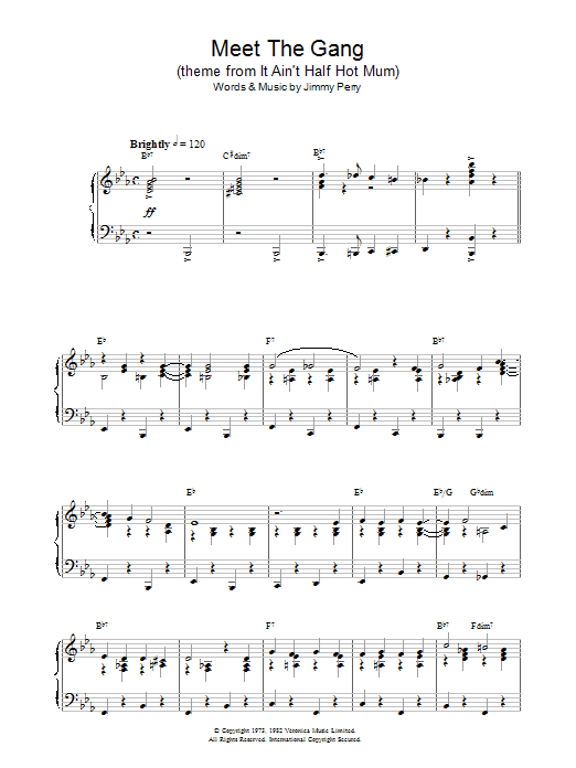 Jimmy Perry Meet The Gang (theme from It Ain't Half Hot Mum) sheet music notes and chords arranged for Piano Solo