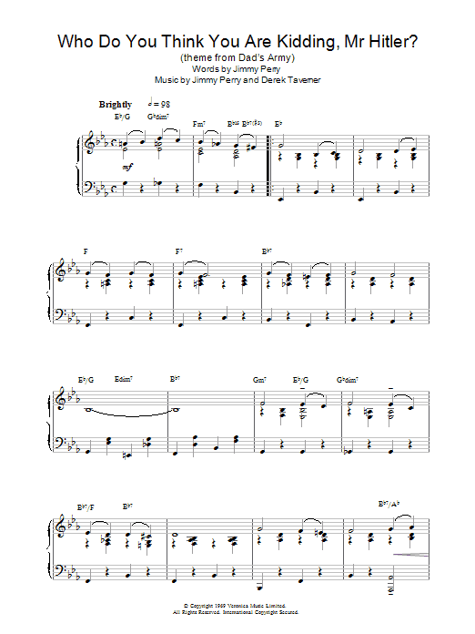 Jimmy Perry Who Do You Think You Are Kidding Mr. Hitler? sheet music notes and chords arranged for Piano Solo