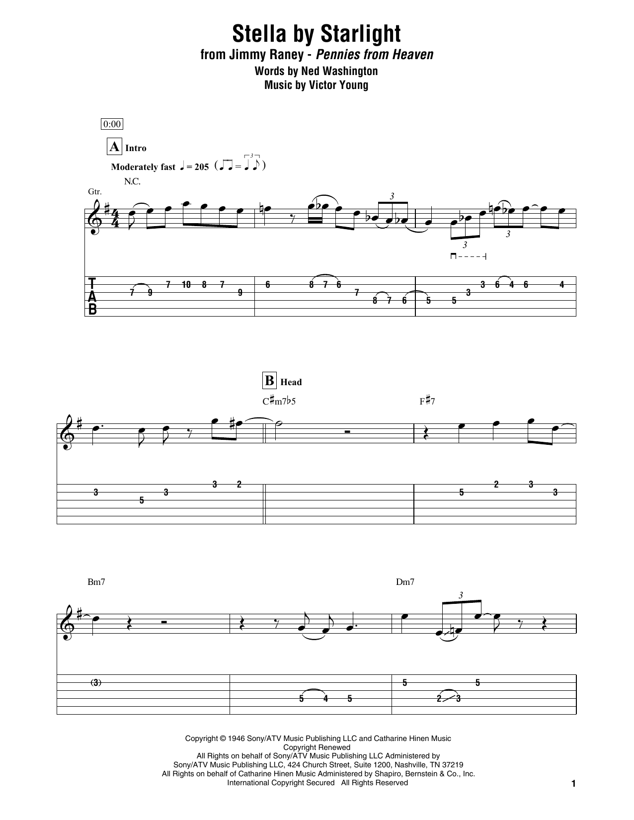 Jimmy Raney Stella By Starlight sheet music notes and chords arranged for Electric Guitar Transcription