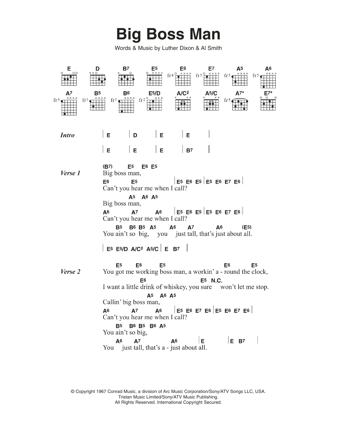 Jimmy Reed Big Boss Man sheet music notes and chords arranged for Guitar Chords/Lyrics