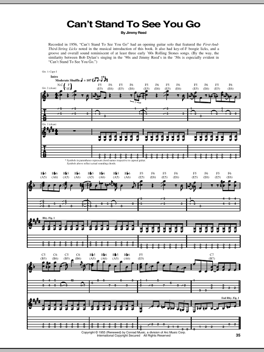 Jimmy Reed Can't Stand To See You Go sheet music notes and chords arranged for Guitar Tab