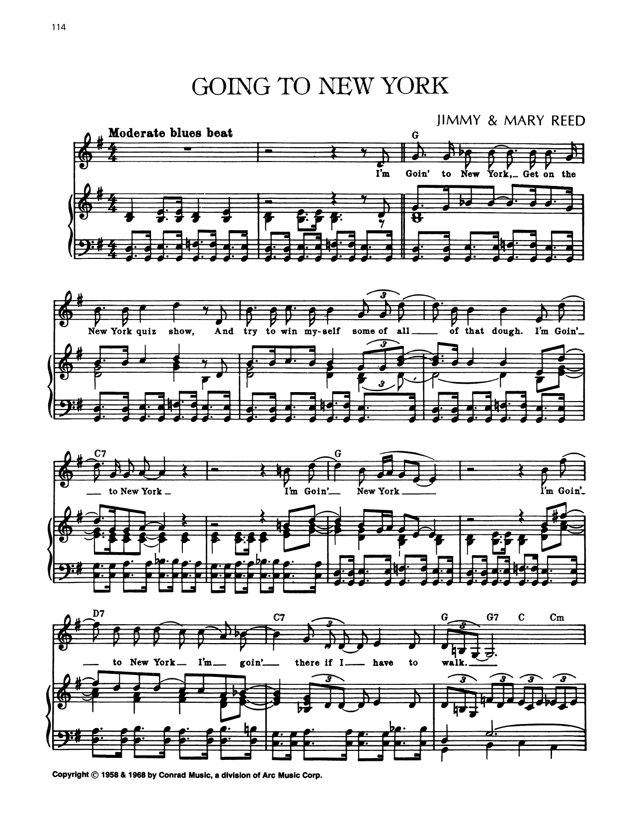 Jimmy Reed Going To New York sheet music notes and chords arranged for Piano, Vocal & Guitar Chords (Right-Hand Melody)