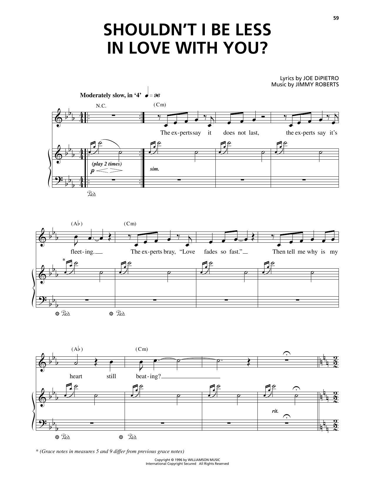 Jimmy Roberts Shouldn't I Be Less In Love With You? (from I Love You, You're Perfect, Now Change) sheet music notes and chords arranged for Piano & Vocal