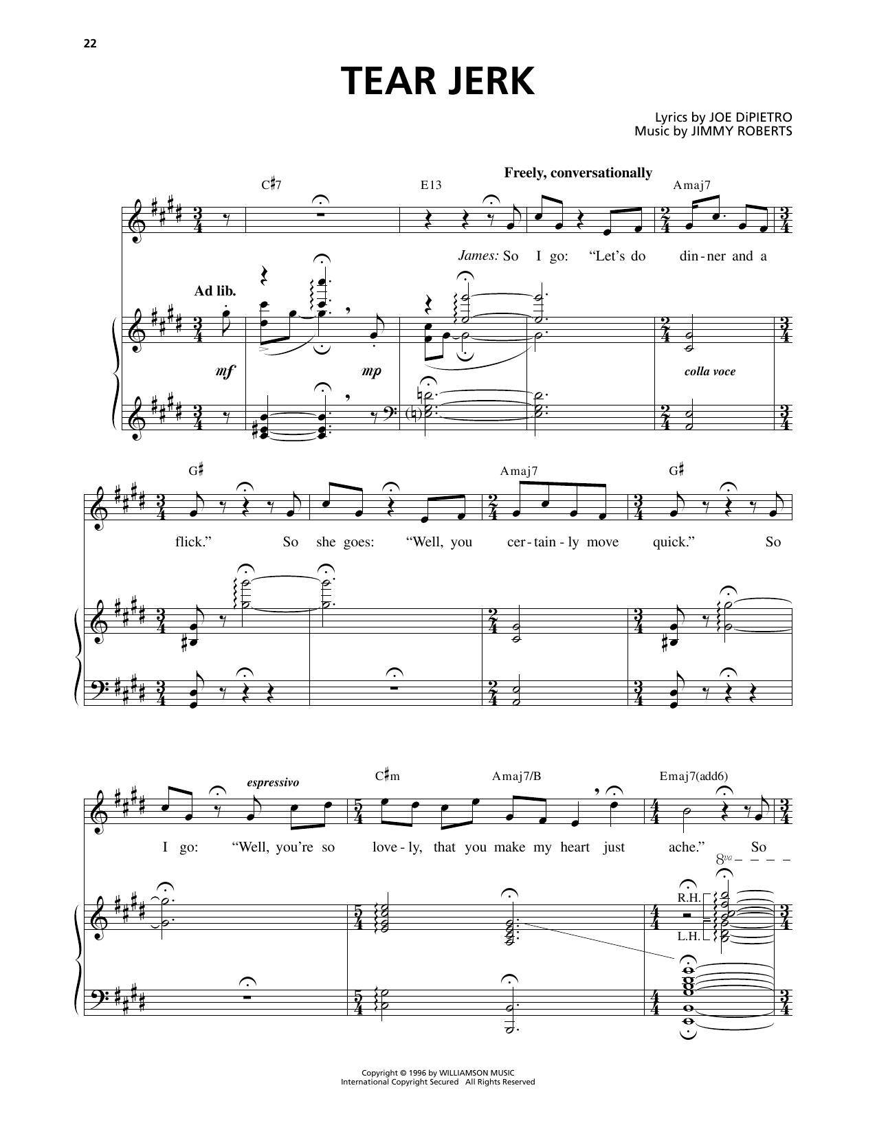 Jimmy Roberts Tear Jerk (from I Love You, You're Perfect, Now Change) sheet music notes and chords arranged for Piano & Vocal