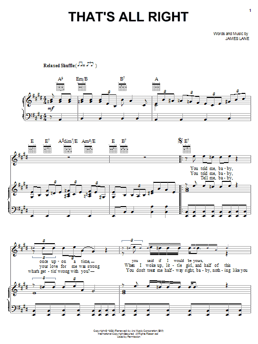 Jimmy Rogers That's All Right sheet music notes and chords arranged for Piano, Vocal & Guitar Chords (Right-Hand Melody)