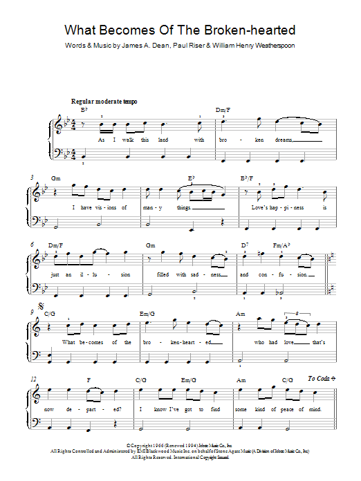 Jimmy Ruffin What Becomes Of The Brokenhearted? sheet music notes and chords arranged for Easy Piano