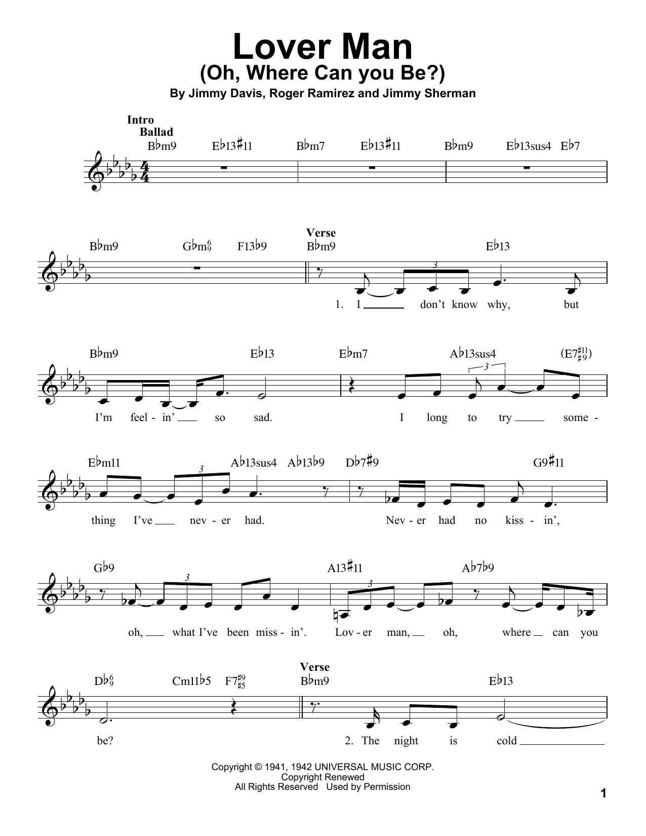 Jimmy Sherman Lover Man (Oh, Where Can You Be?) sheet music notes and chords arranged for Pro Vocal