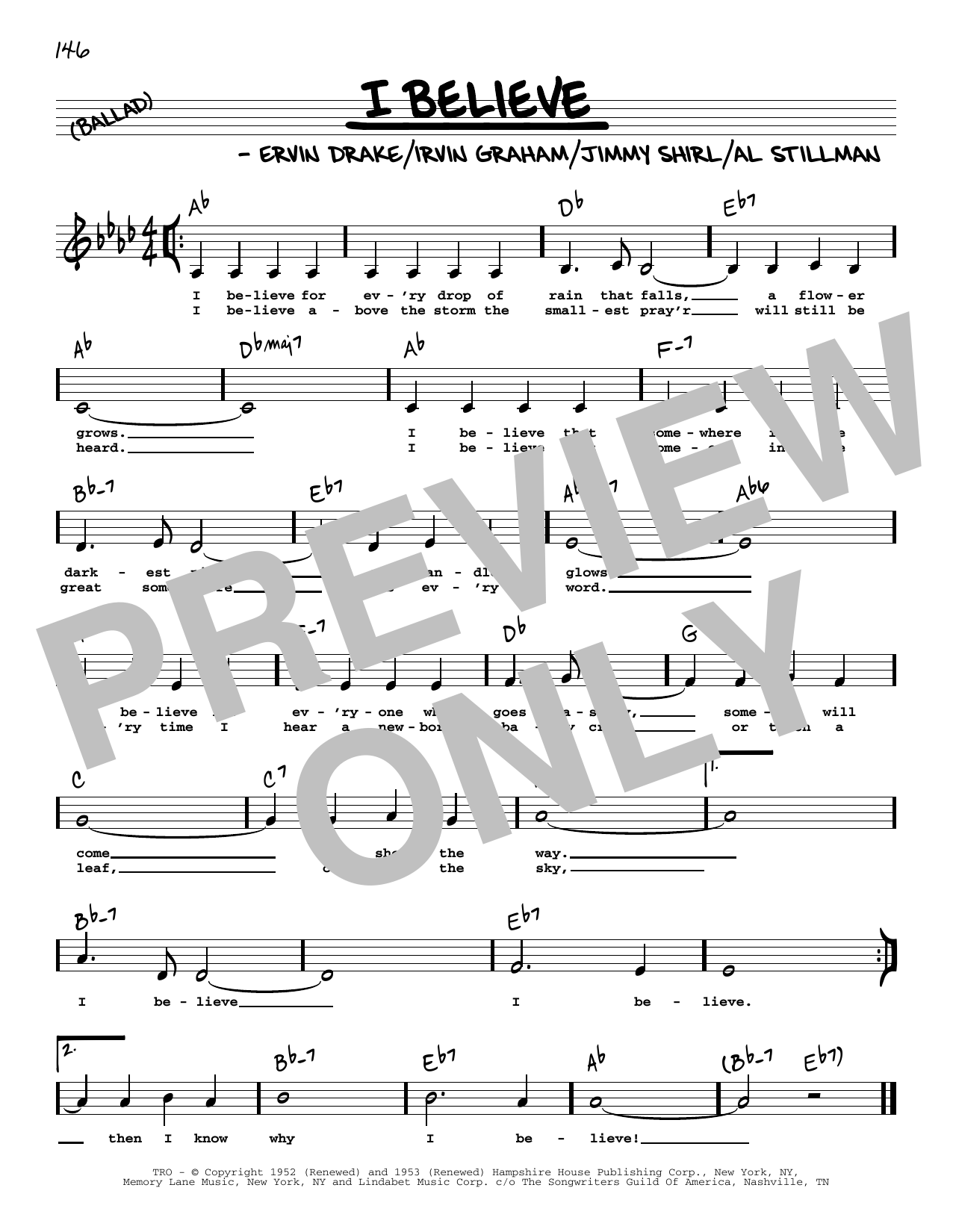 Jimmy Shirl I Believe (Low Voice) sheet music notes and chords arranged for Real Book – Melody, Lyrics & Chords
