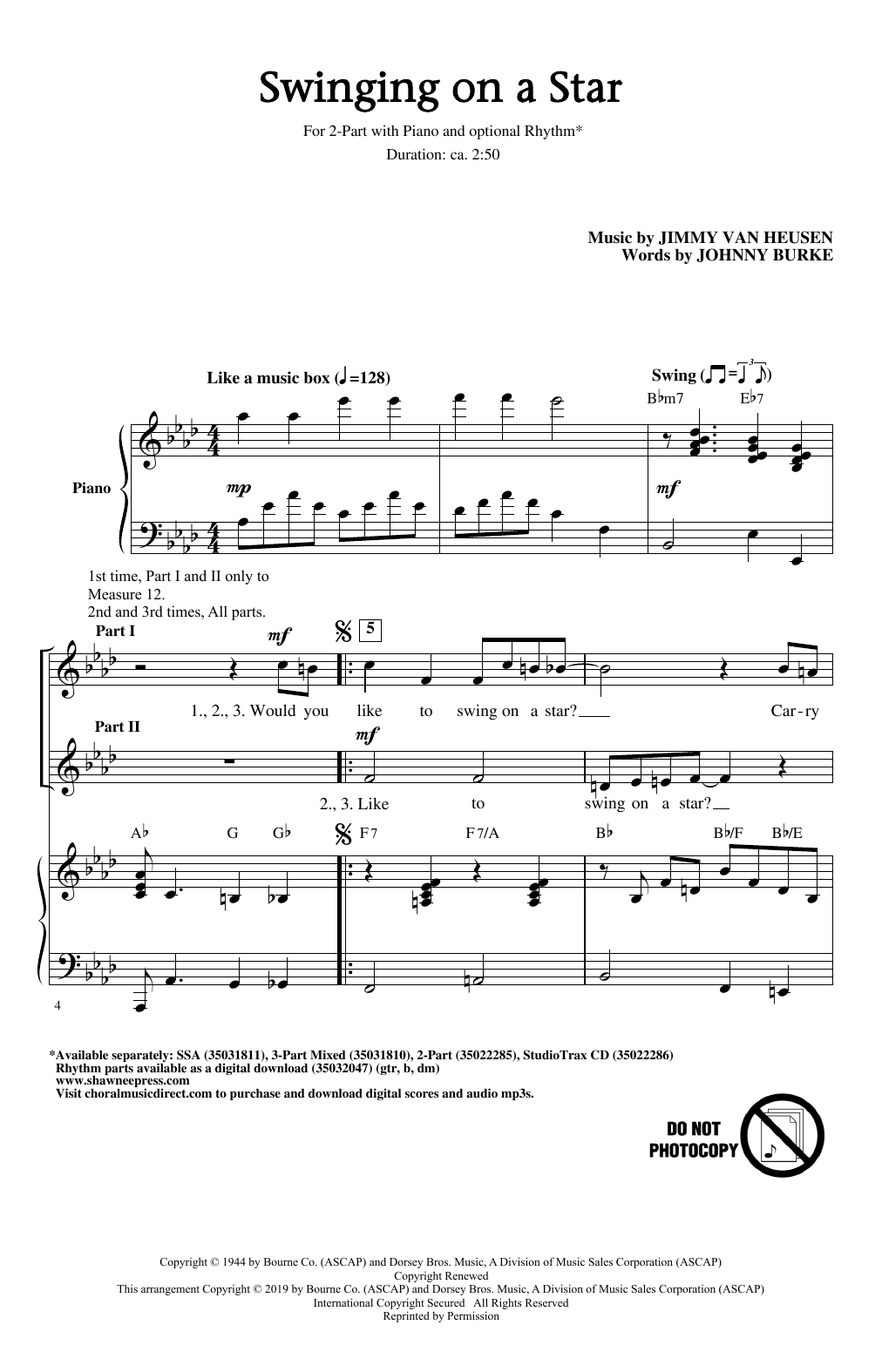 Jimmy Van Heusen & Johnny Burke Swinging on a Star (arr. Greg Gilpin) sheet music notes and chords arranged for 2-Part Choir