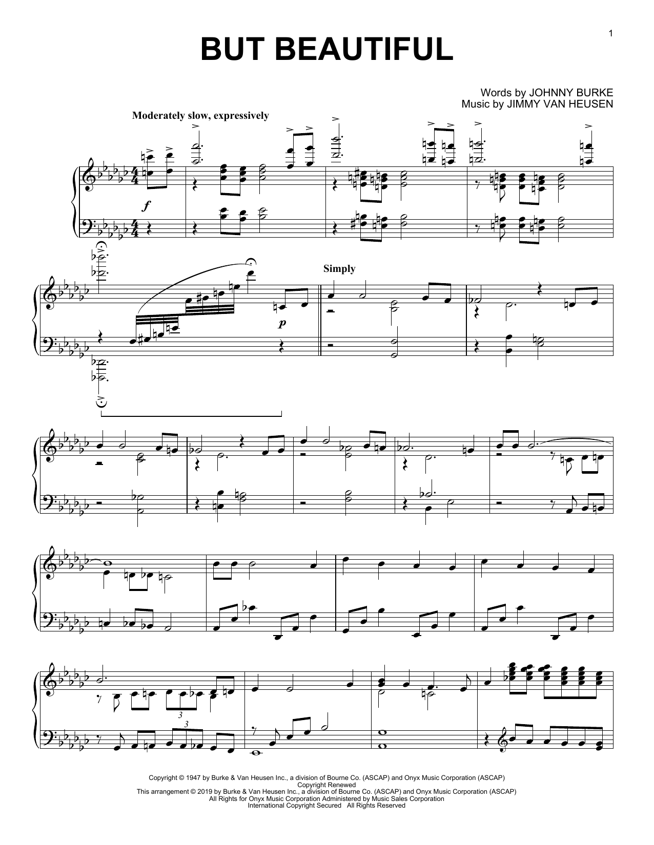 Jimmy Van Heusen But Beautiful (arr. Brent Edstrom) sheet music notes and chords arranged for Piano Solo