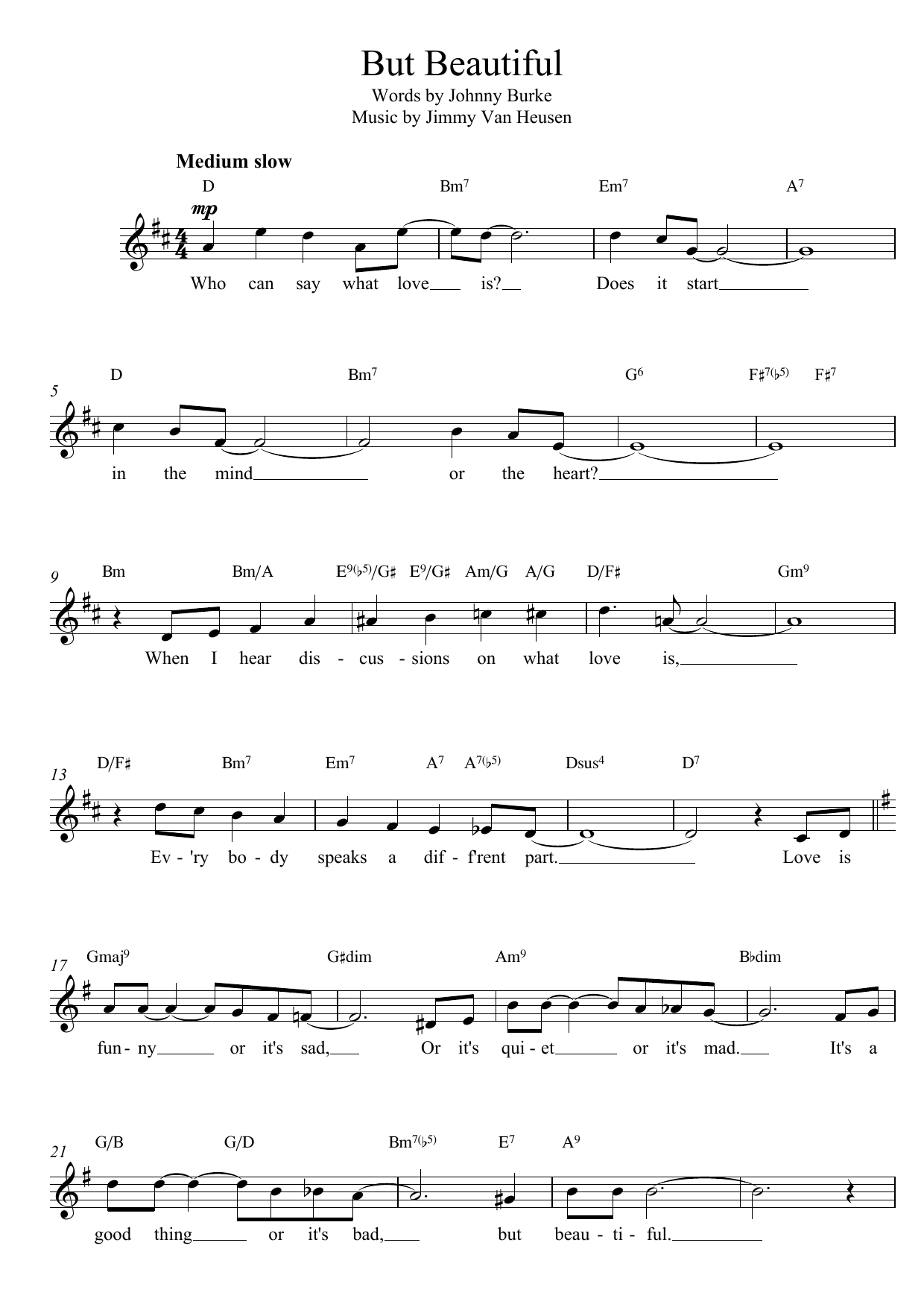 Jimmy Van Heusen But Beautiful sheet music notes and chords arranged for Flute Solo