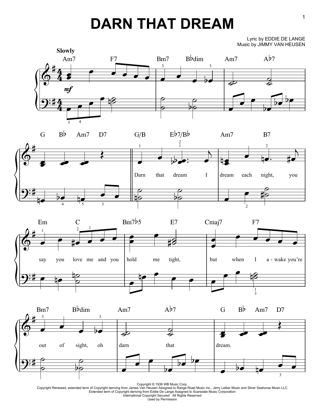 Jimmy Van Heusen Darn That Dream sheet music notes and chords arranged for Real Book – Melody & Chords – C Instruments