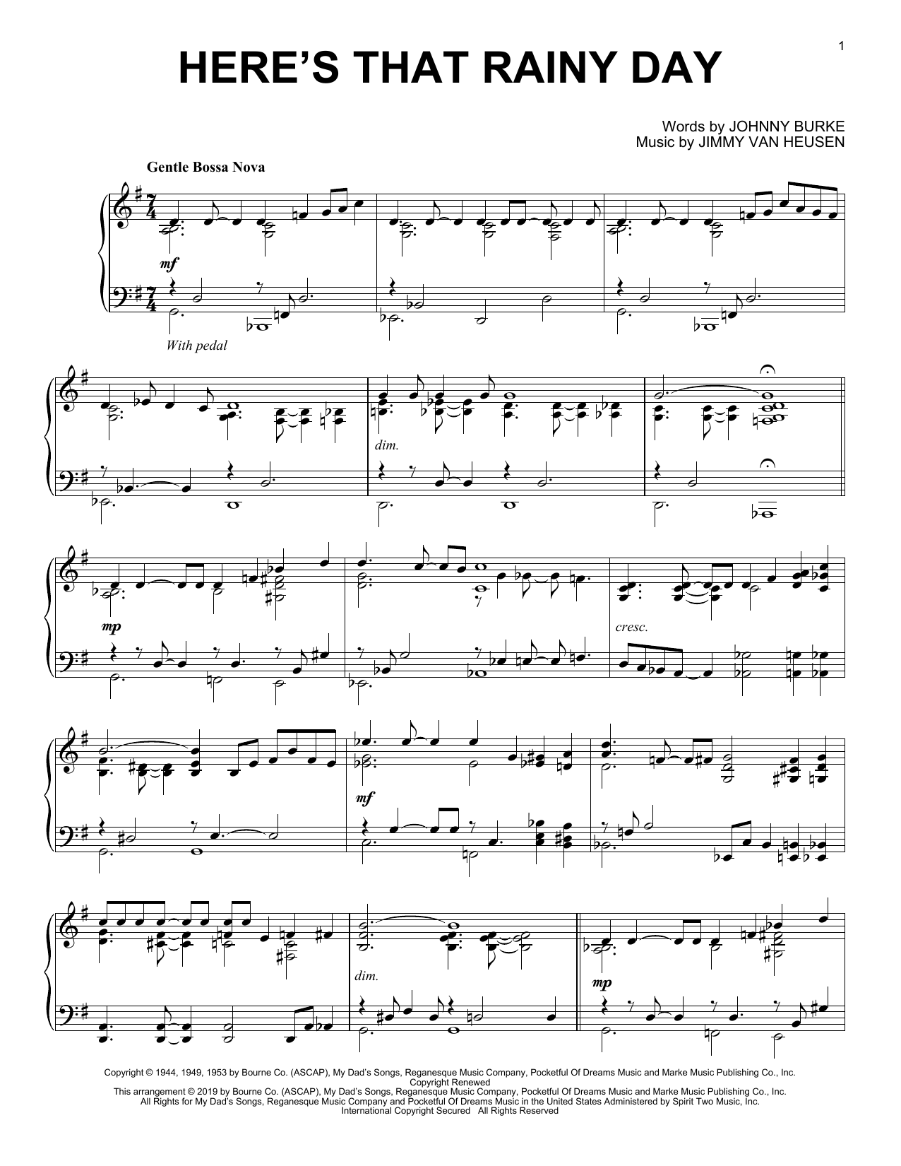 Jimmy Van Heusen Here's That Rainy Day (arr. Brent Edstrom) sheet music notes and chords arranged for Piano Solo