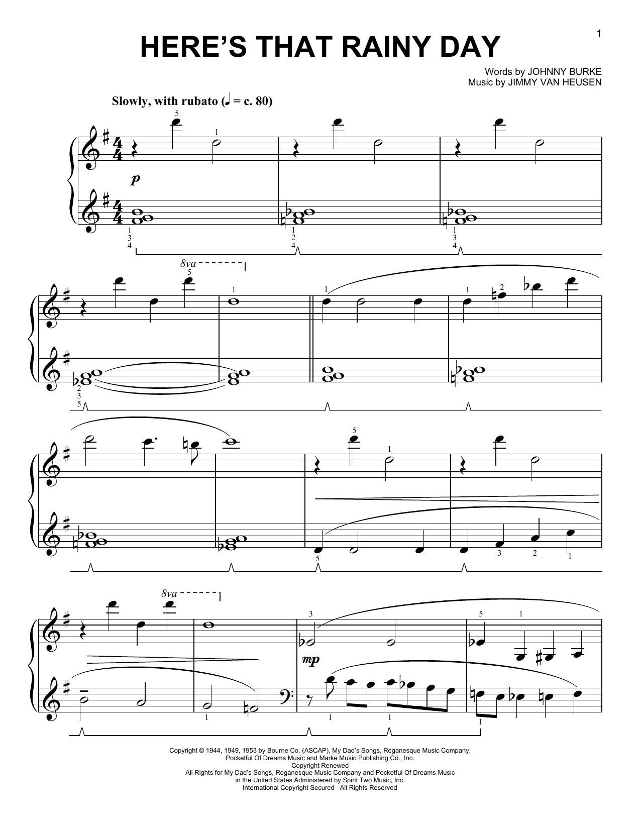 Jimmy Van Heusen Here's That Rainy Day [Classical version] (arr. Phillip Keveren) sheet music notes and chords arranged for Easy Piano