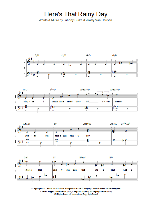 Jimmy Van Heusen Here's That Rainy Day sheet music notes and chords arranged for Easy Ukulele Tab