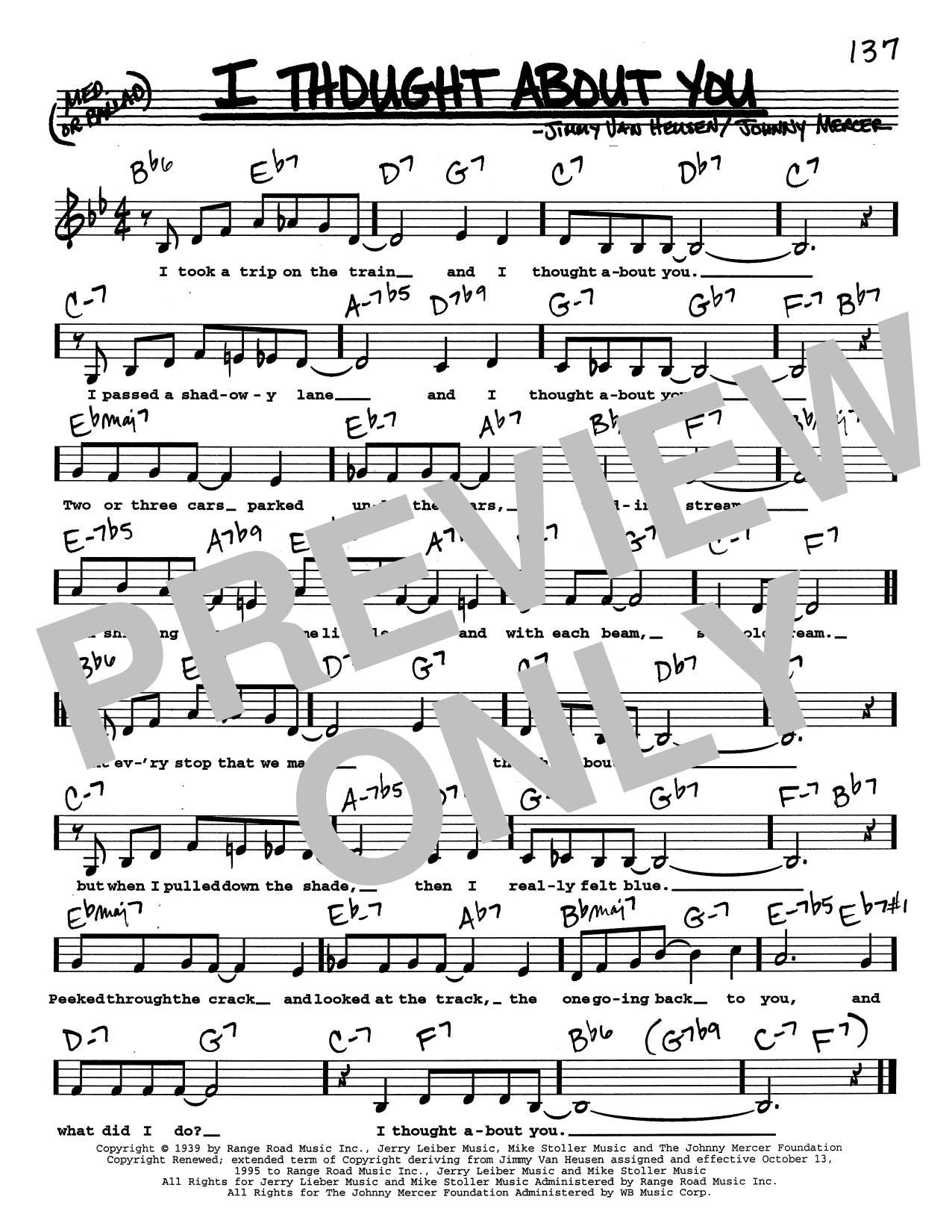 Jimmy Van Heusen I Thought About You (Low Voice) sheet music notes and chords arranged for Real Book – Melody, Lyrics & Chords