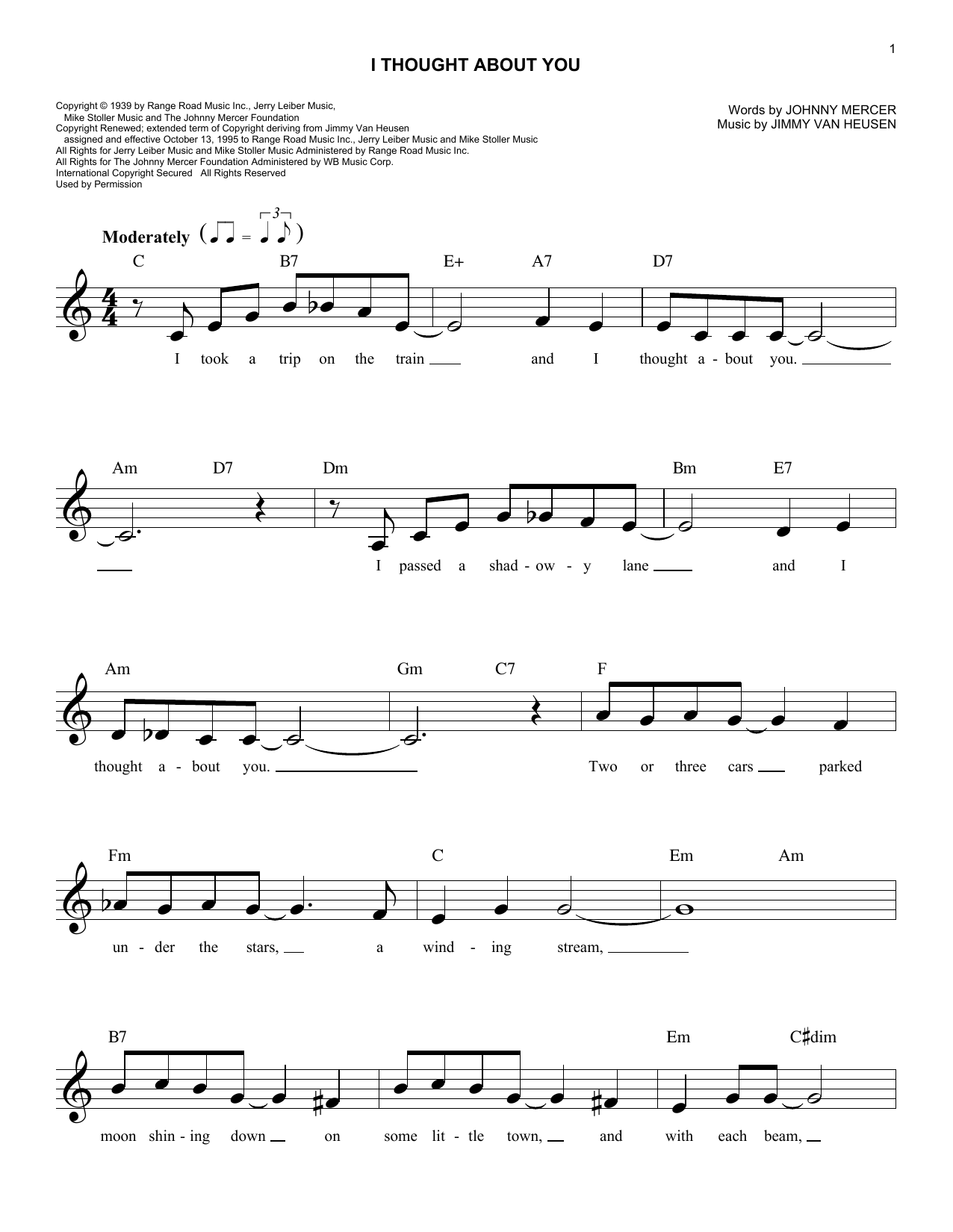 Jimmy Van Heusen I Thought About You sheet music notes and chords arranged for Lead Sheet / Fake Book
