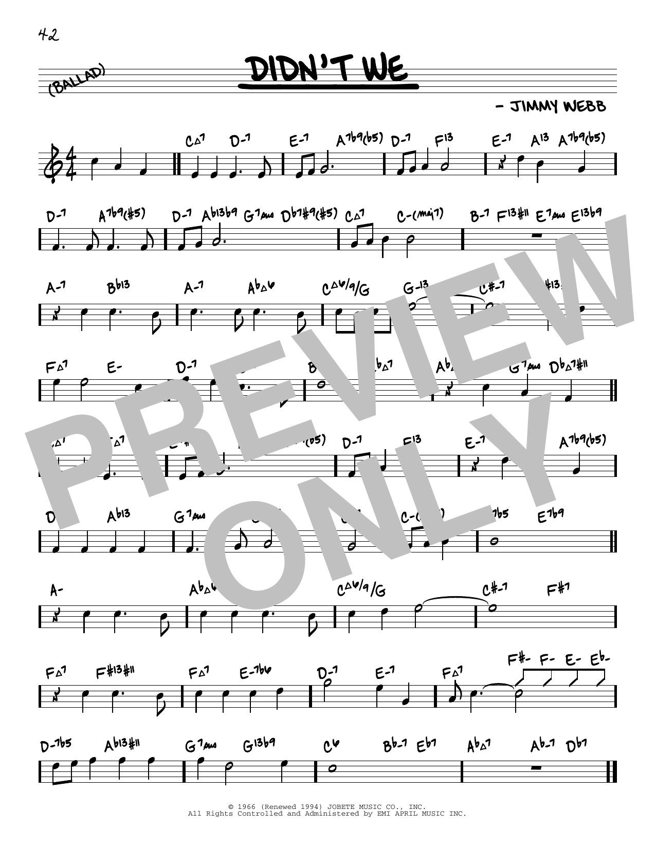 Jimmy Webb Didn't We (arr. David Hazeltine) sheet music notes and chords arranged for Real Book – Enhanced Chords