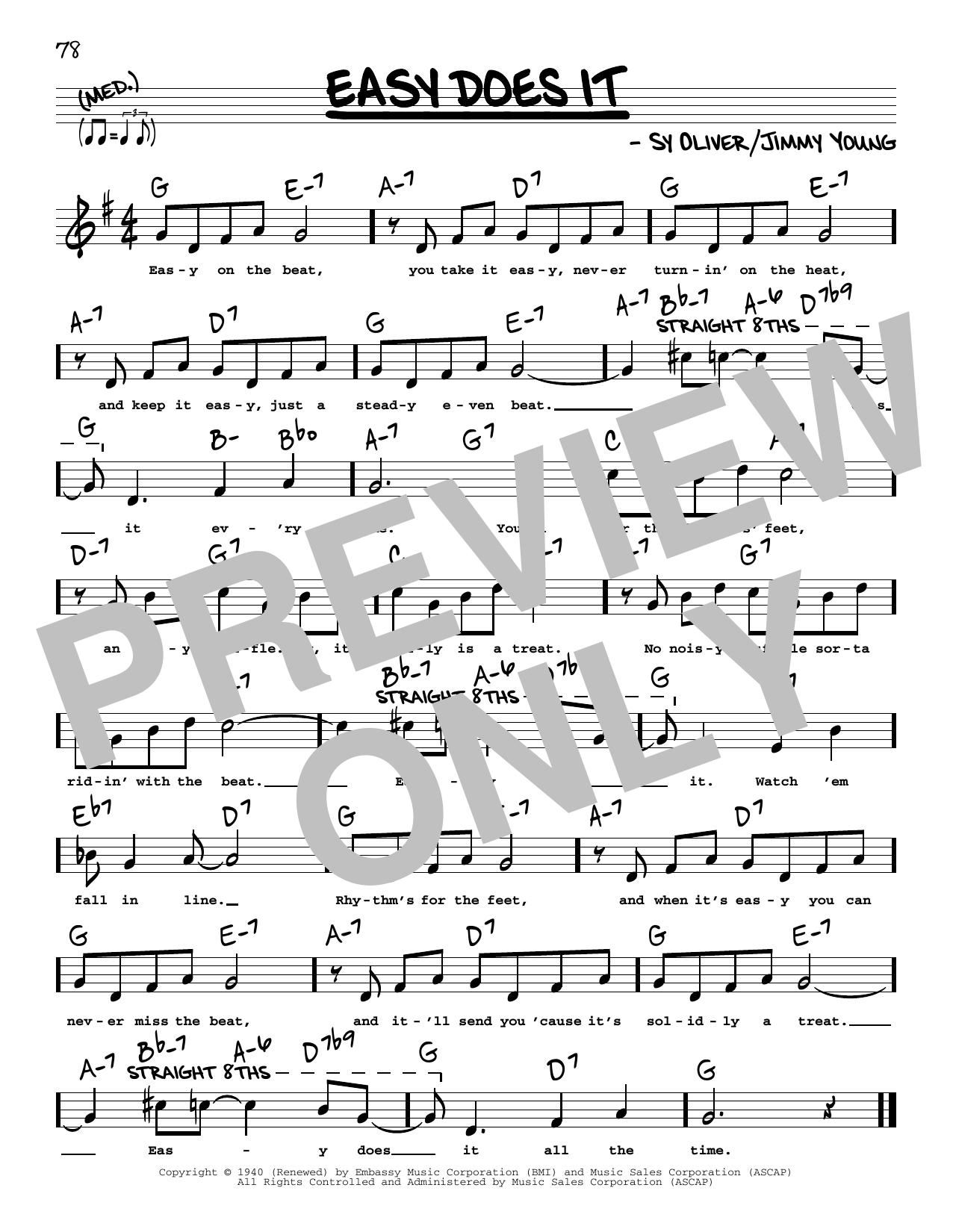 Jimmy Young Easy Does It (High Voice) sheet music notes and chords arranged for Real Book – Melody, Lyrics & Chords