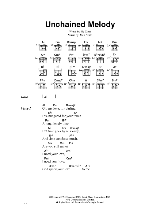 Jimmy Young Unchained Melody sheet music notes and chords arranged for Guitar Chords/Lyrics