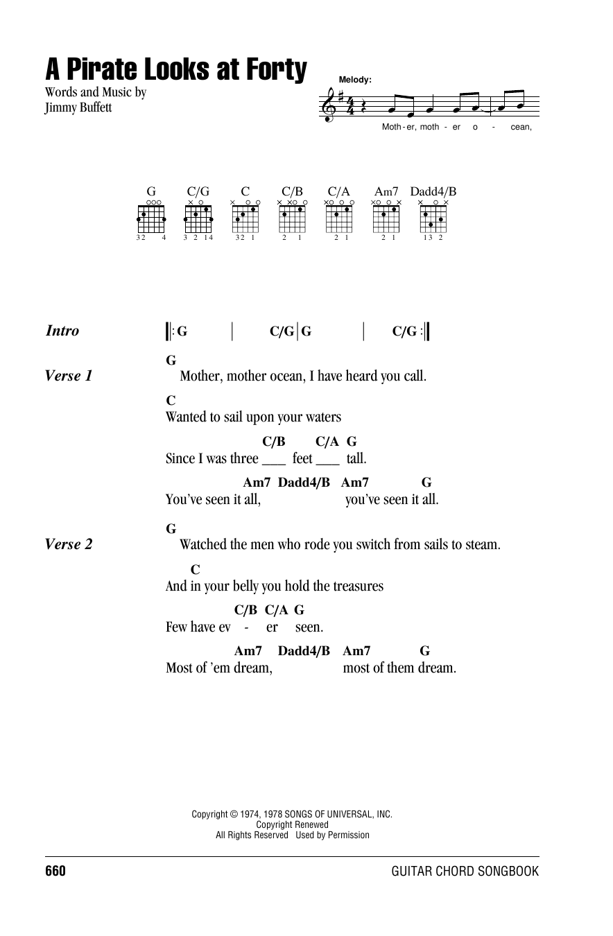 Jimmy Buffett A Pirate Looks At Forty sheet music notes and chords arranged for Guitar Chords/Lyrics