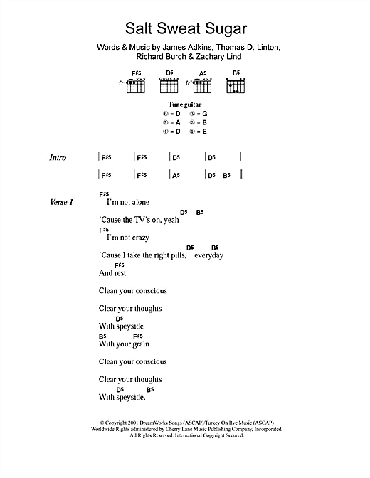 Jimmy Eat World Salt Sweat Sugar sheet music notes and chords arranged for Guitar Chords/Lyrics