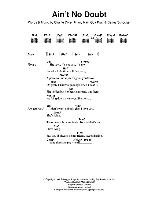 Jimmy Nail Ain't No Doubt sheet music notes and chords arranged for Guitar Chords/Lyrics